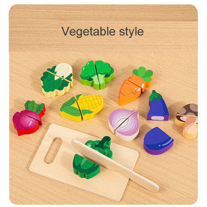 Pretend Kitchen Wooden Toy Game - Educational Cutting Fruit & Veg