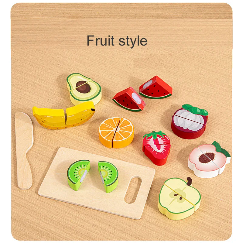 Pretend Kitchen Wooden Toy Game - Educational Cutting Fruit & Veg