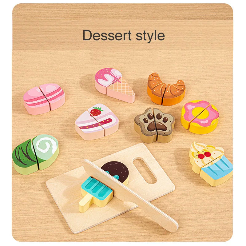 Pretend Kitchen Wooden Toy Game - Educational Cutting Fruit & Veg