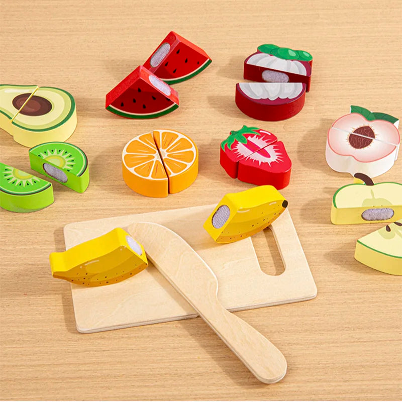 Pretend Kitchen Wooden Toy Game - Educational Cutting Fruit & Veg
