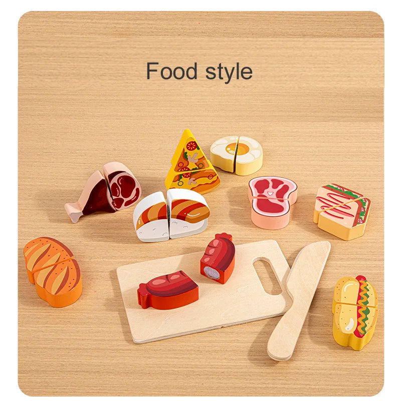 Pretend Kitchen Wooden Toy Game - Educational Cutting Fruit & Veg