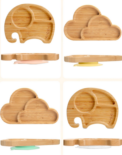 Wooden Bamboo Baby Suction Plate -  Elephant or Cloud