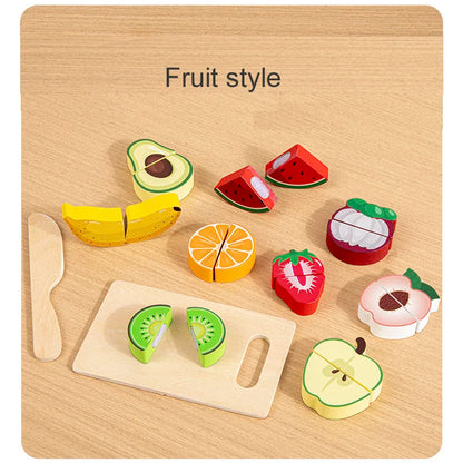 Pretend Kitchen Wooden Toy Game - Educational Cutting Fruit & Veg