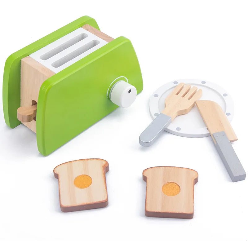 Wooden Kitchen Pretend Play Toy - Simulation Coffee machine, Toaster, Food Mixer +