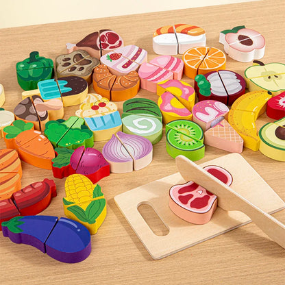 Pretend Kitchen Wooden Toy Game - Educational Cutting Fruit & Veg