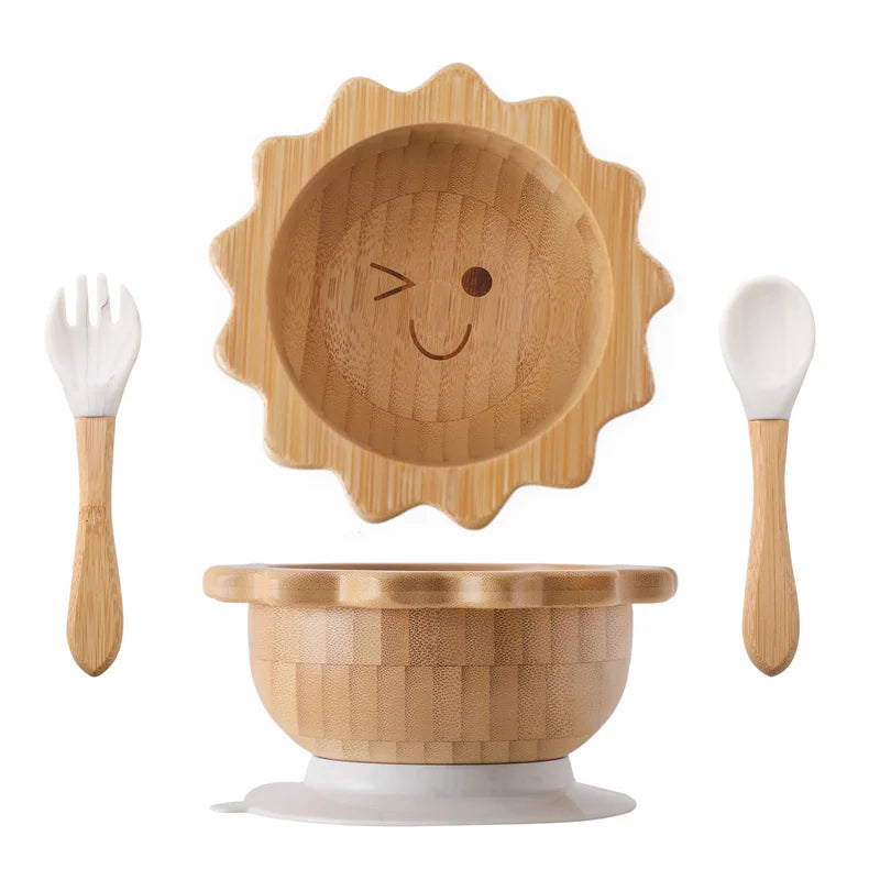 Sun Bamboo Suction Bowl – Optional Matching Cutlery Set
