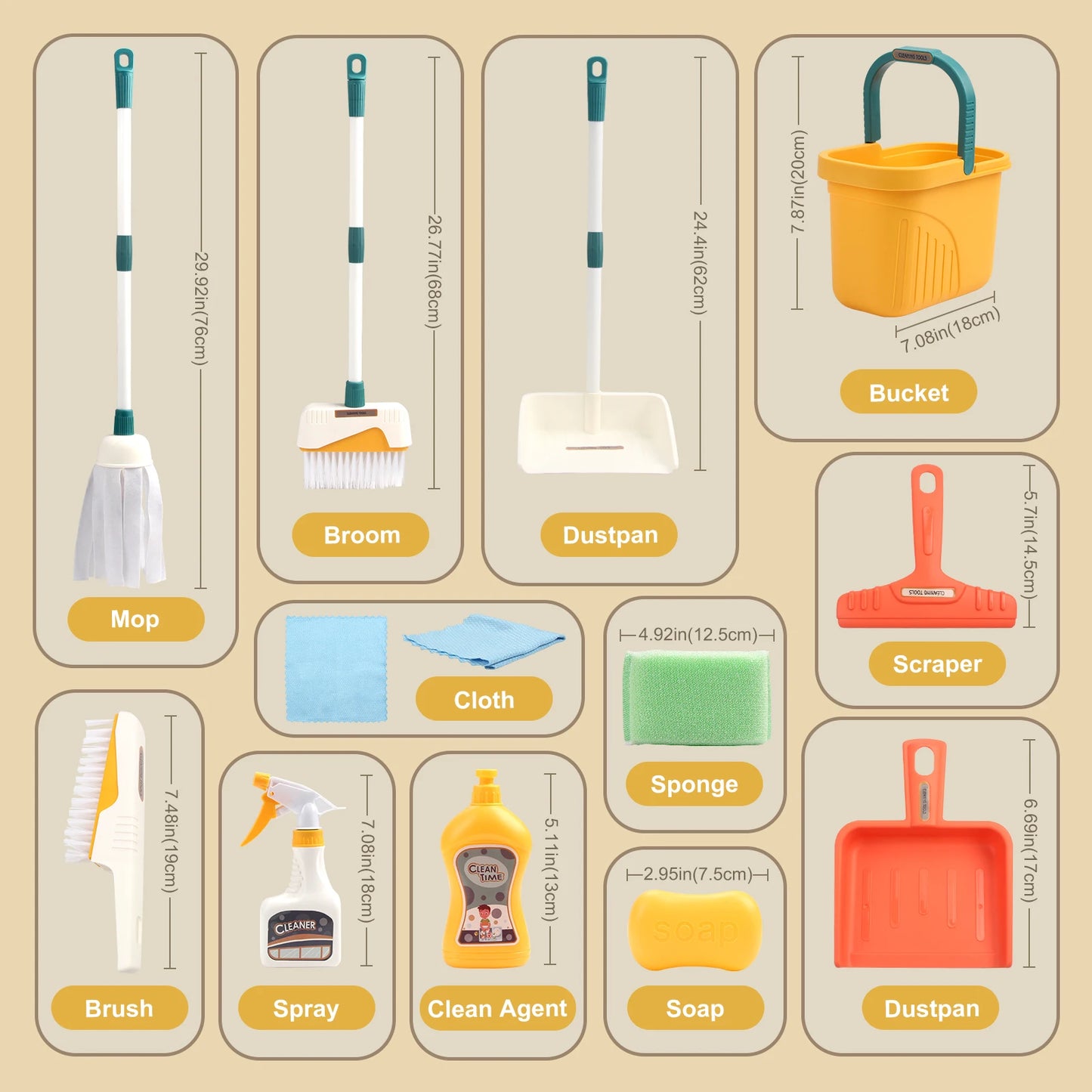 Kids Cleaning Supplies Kit - 12pcs
