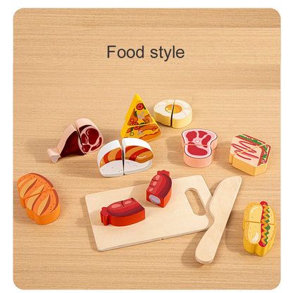 Pretend Kitchen Wooden Toy Game - Educational Cutting Fruit & Veg